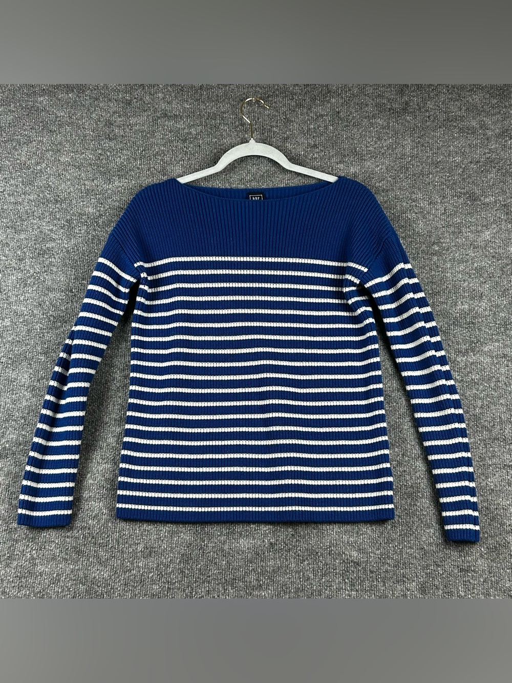 Gap Stripe Shaker Knit Sweater Navy White Boat Neck Old Money Preppy M
